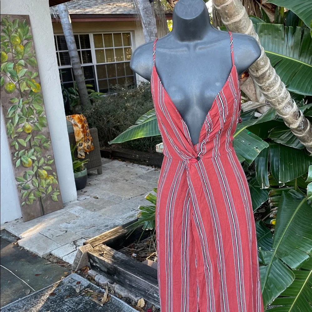 striped spaghetti strap twist front dress with front slit
